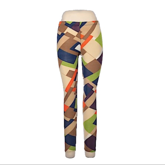 Funky Blue & Taupe Tones Color Block Leggings - Picture 2 of 3